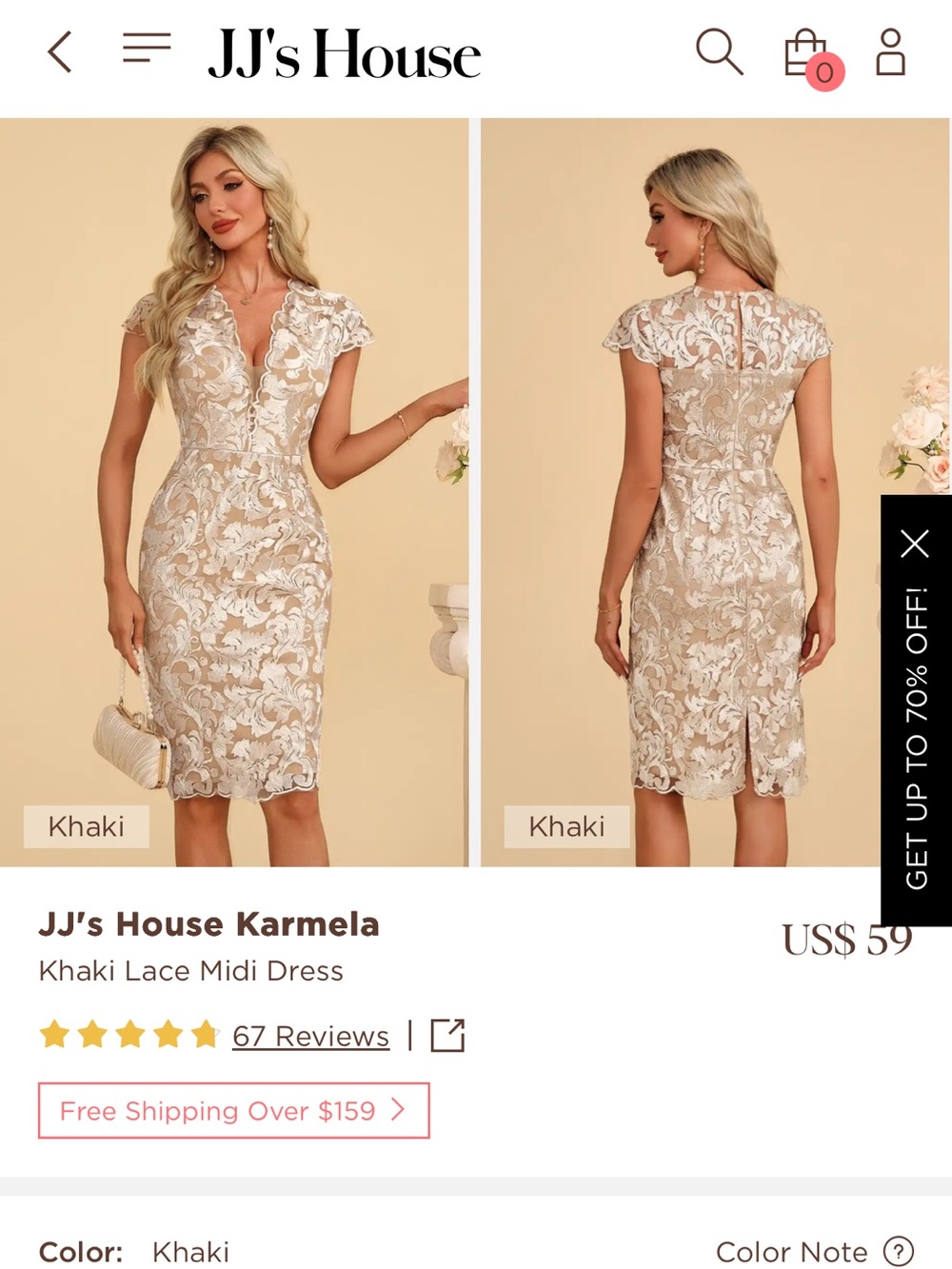 JJ's House Khaki and Ivory Lace Karmela Fitted Midi Dress